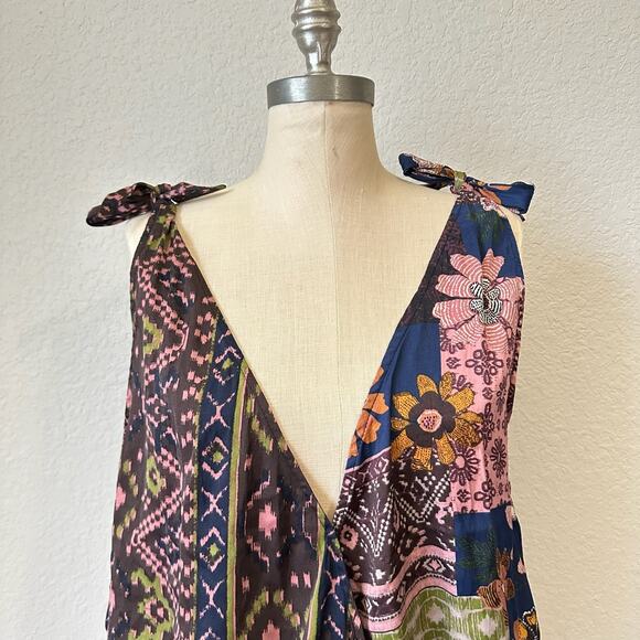 FREE PEOPLE Tied To You Tank Top Multicolor Floral Surplice V-Neck Boho - Picture 5 of 10